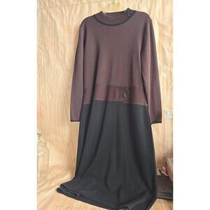 Nina Leonard SWEATER Textured COLOR BLOCK LONG DRESS LARGE